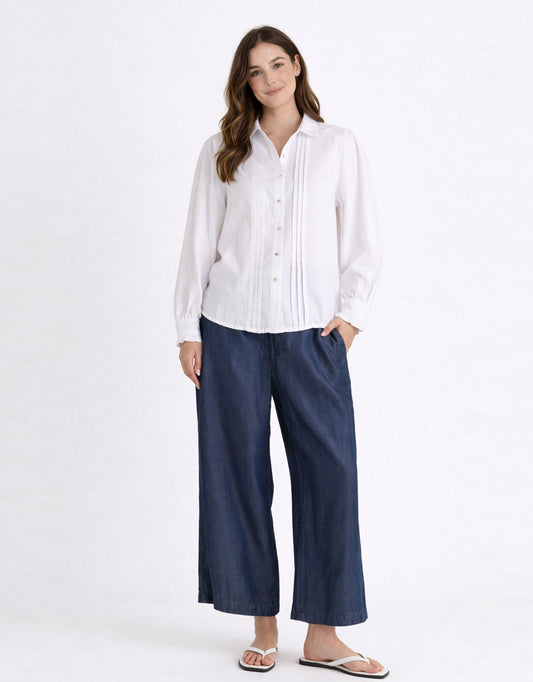 Betty Basics Lucille Lyocell Pleated Shirt (White)