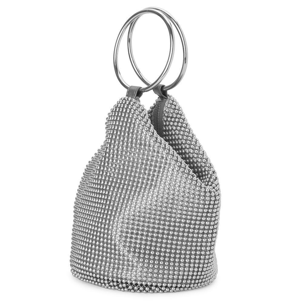 Olga Berg BIANCA Ball Mesh Handle Bag (Silver)