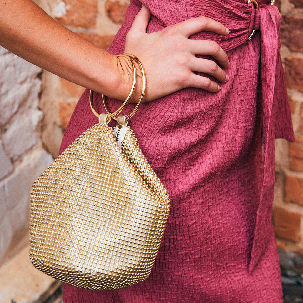 Olga Berg BIANCA Ball Mesh Handle Bag (Gold)