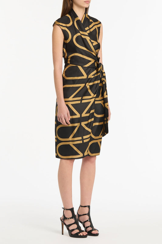 Carla Zampatti And Brandy Grid Silk Twill Wrap Dress (Black)