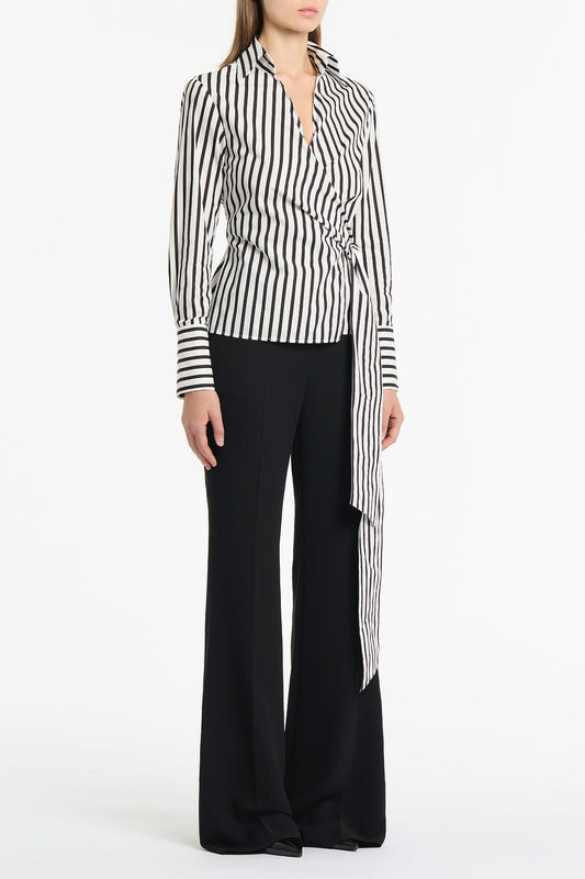 Carla Zampatti And White Stripe Cotton Wrap Top (Black)