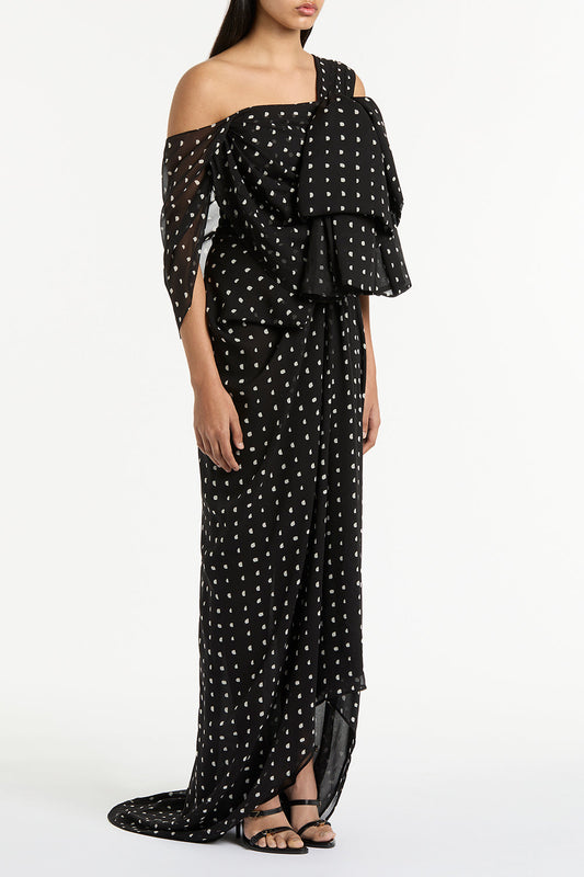 Carla Zampatti Black C Spot Silk Ggt Bow Gown (Multi-Colour)
