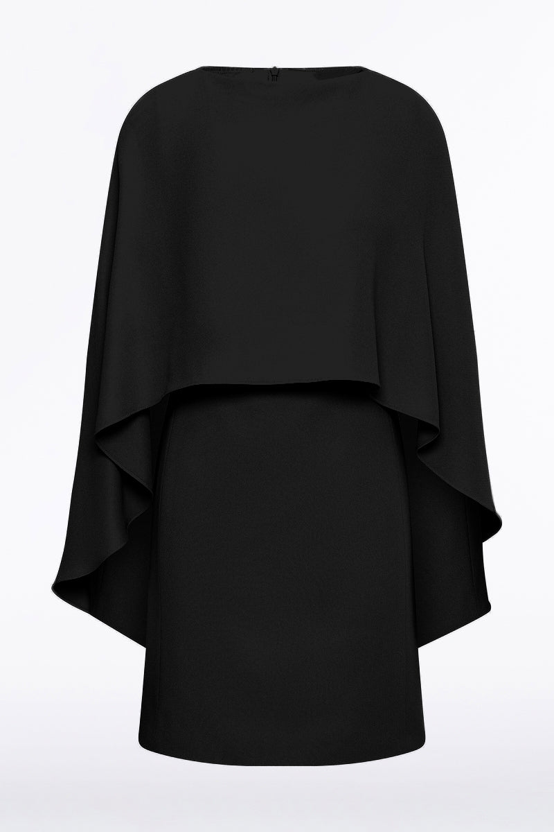 Carla Zampatti Crepe Cape Mini Dress (Black)