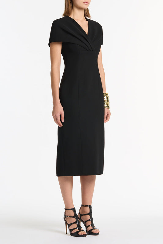 Carla Zampatti Crepe Front Tuck Midi Dress (Black)