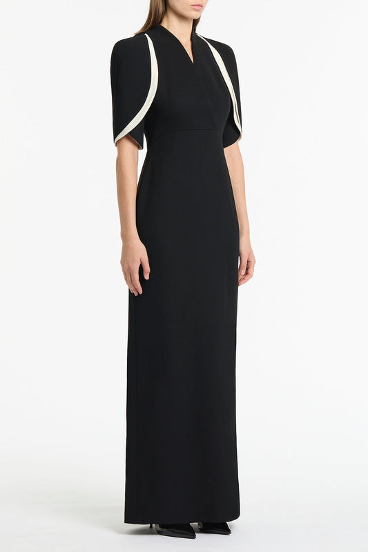 Carla Zampatti Crepe Layered Sleeve Gown (Black)