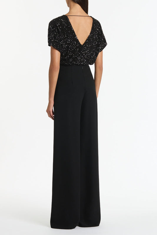 Carla Zampatti Crushed Sequin Drape Top (Black)