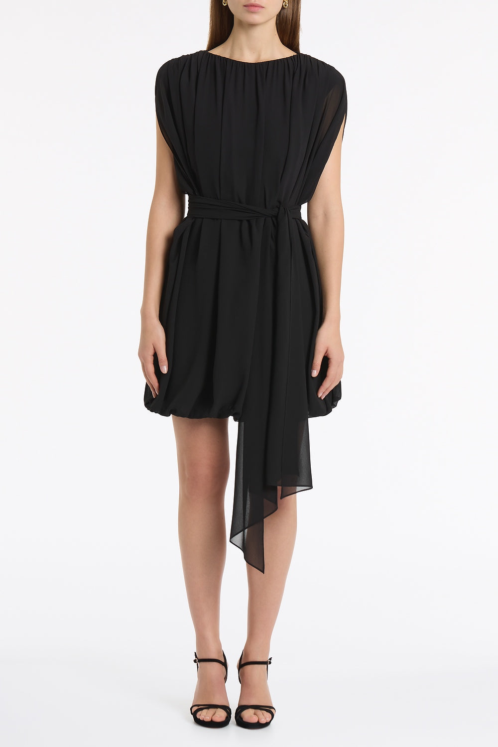 Carla Zampatti Georgette Gathered Capelet Mini Dress (Black)