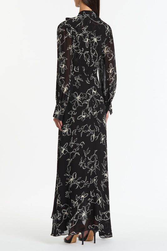 Carla Zampatti Linear Floral Midi Dress (Black)