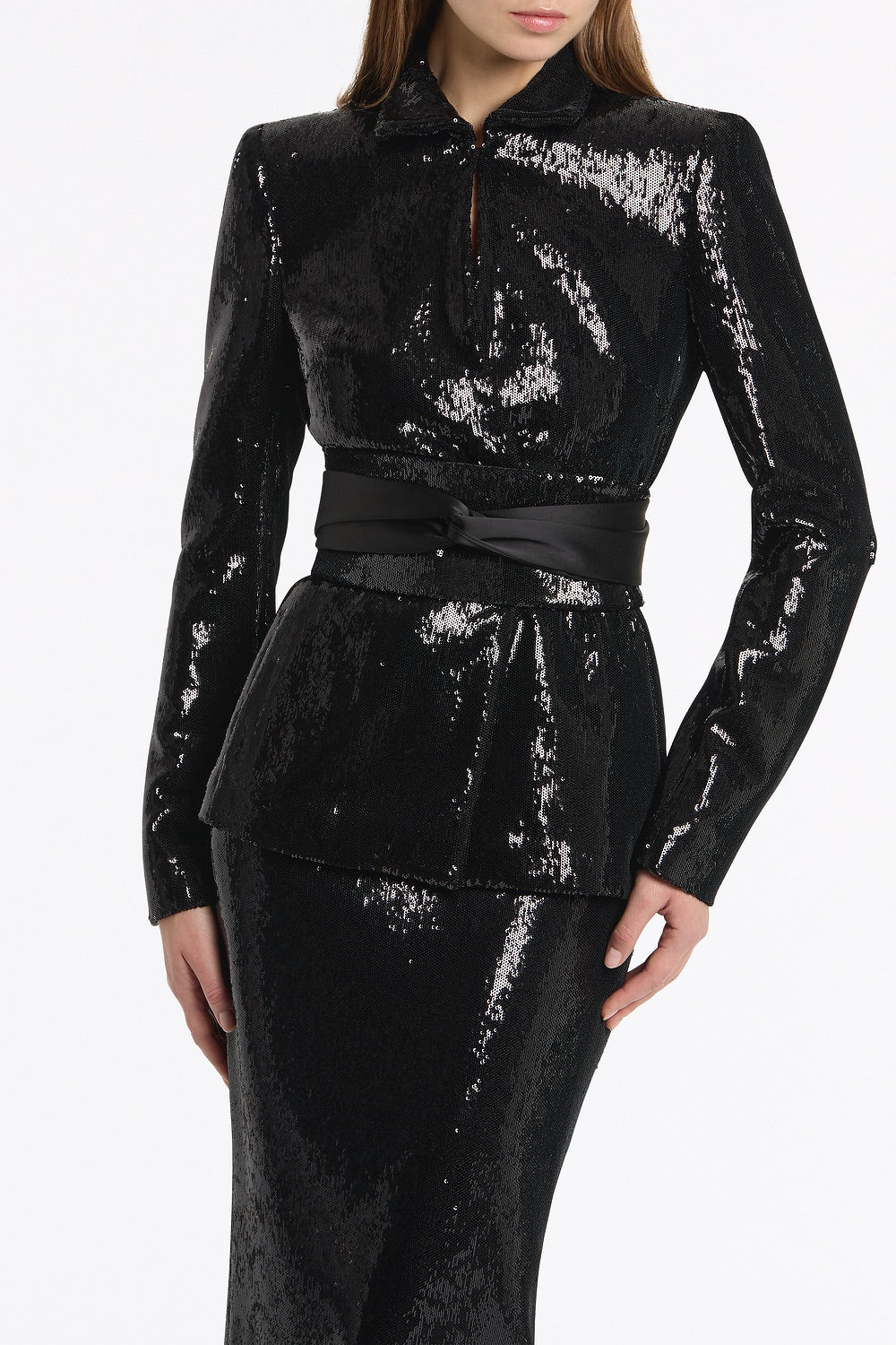 Carla Zampatti Liquid Sequin Fitted Double Breasted Jacket (Black)