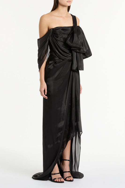 Carla Zampatti Lustre Chiffon Bow Gown (Black)