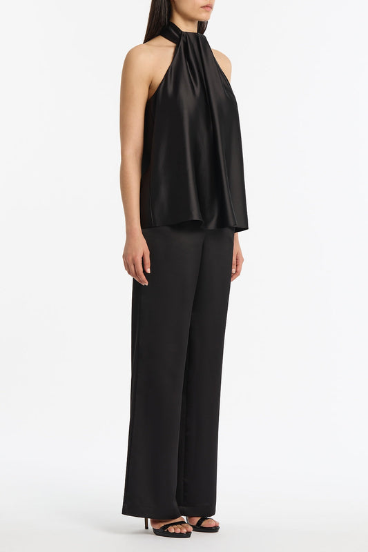 Carla Zampatti Lustre Satin Drape Neck Top (Black)