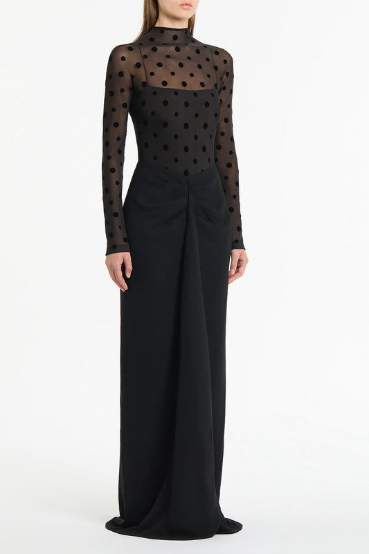 Carla Zampatti Mesh Spot Contrast Gown (Black)