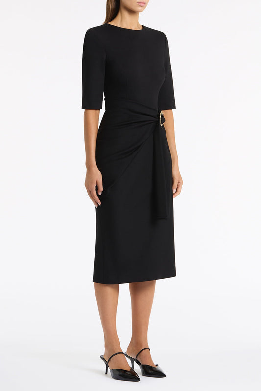 Carla Zampatti Ponte Overlay Wrap Dress (Black)