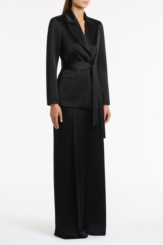 Carla Zampatti Satin Acetate Tie Waist Blazer (Black)