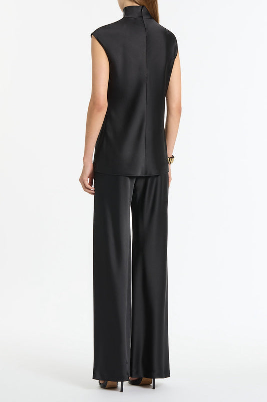 Carla Zampatti Satin Cap Sleeve Top (Black)