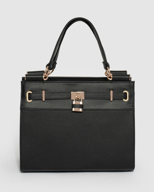Colette Stephanie Square Lock Tote Bag (Black)
