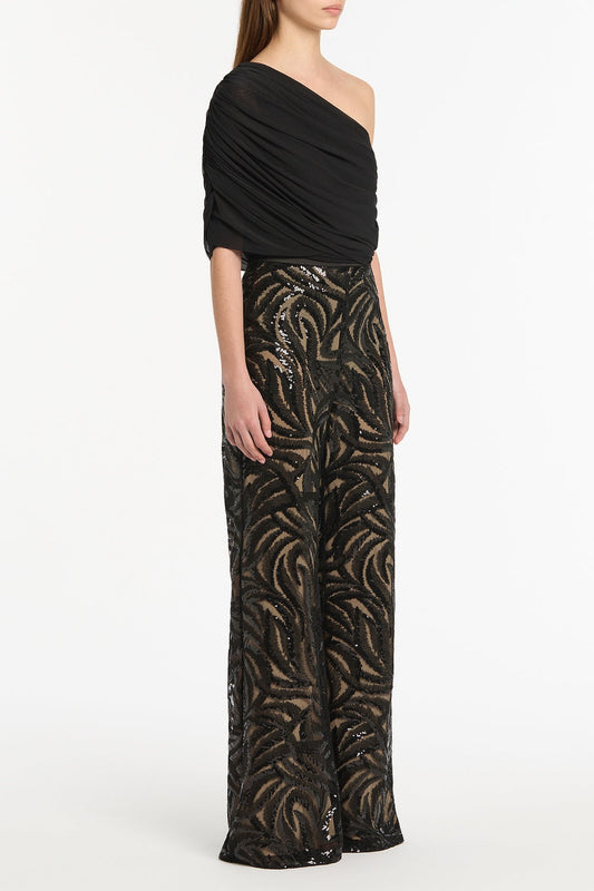 Carla Zampatti Black Swirl Sequin Flare Pant (Navy)