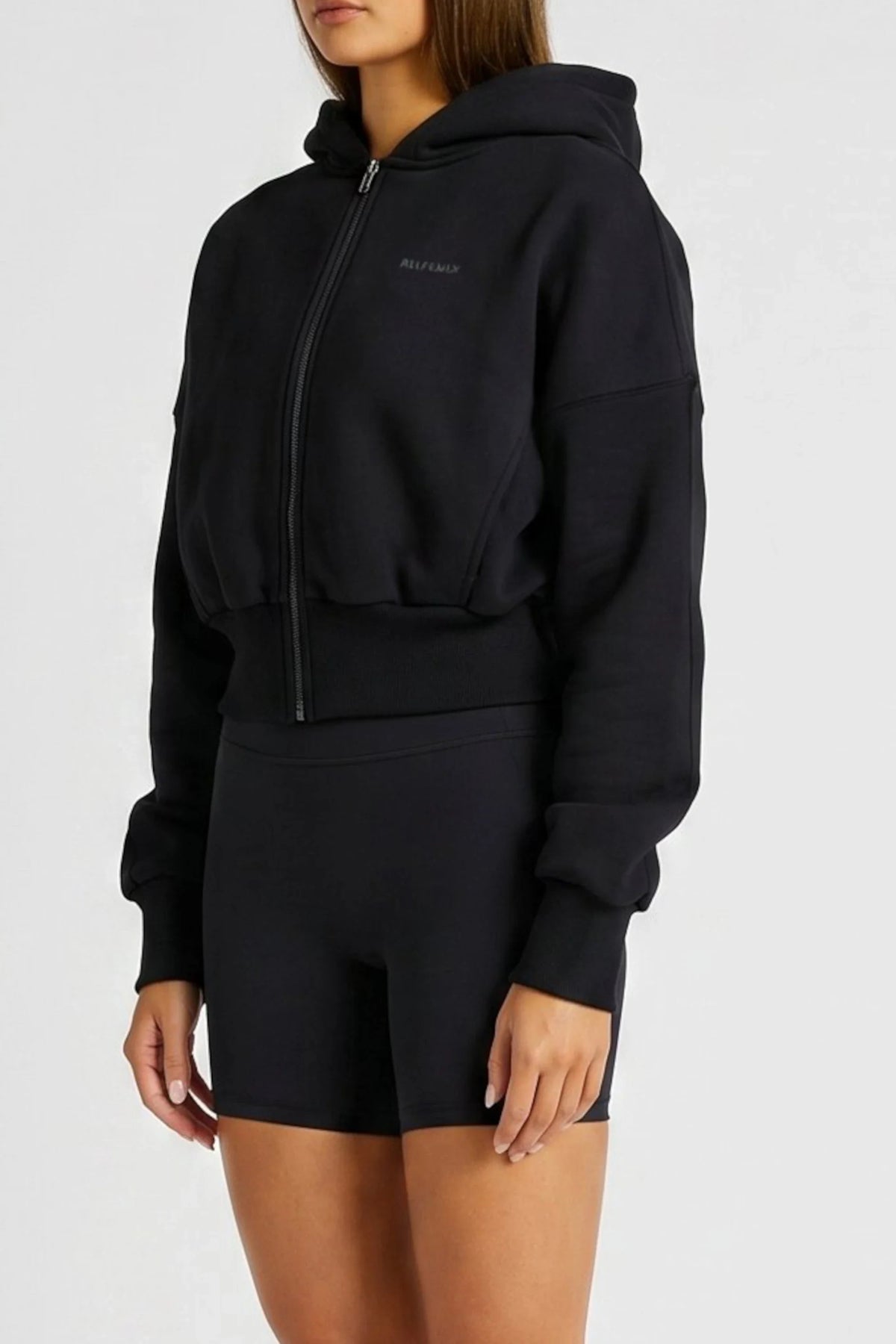 Cropped Zip Hoodie (Black)