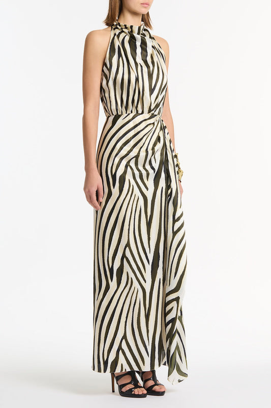Carla Zampatti Bold Stripe Cascade Dress (Multi-Colour)