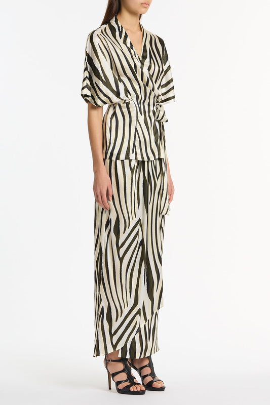 Carla Zampatti Bold Stripe Print Gather Top (Multi-Colour)