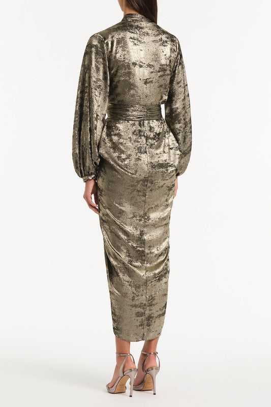 Carla Zampatti Burnished Metallic Waterfall Dress (Bronze)