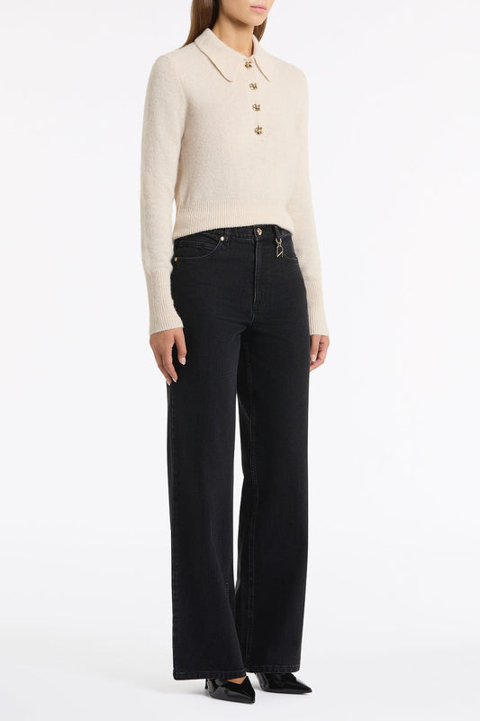 Carla Zampatti Buttermilk Brushed Wool Knit Polo (Cream)