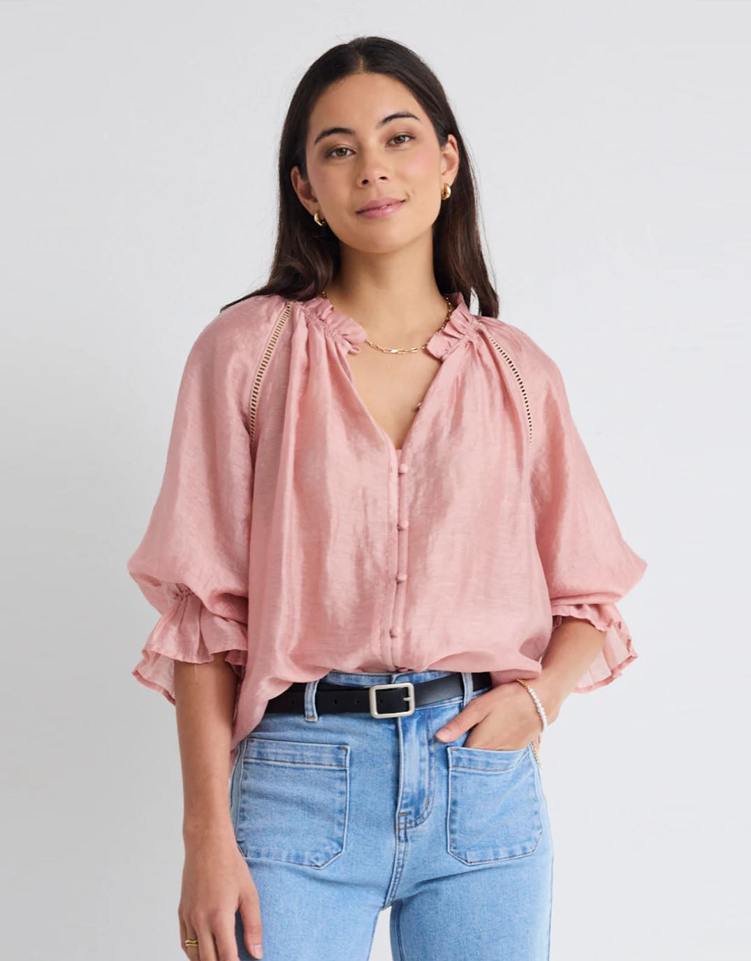 By Rosa Encounter Gathered Button Front Top (Blush)