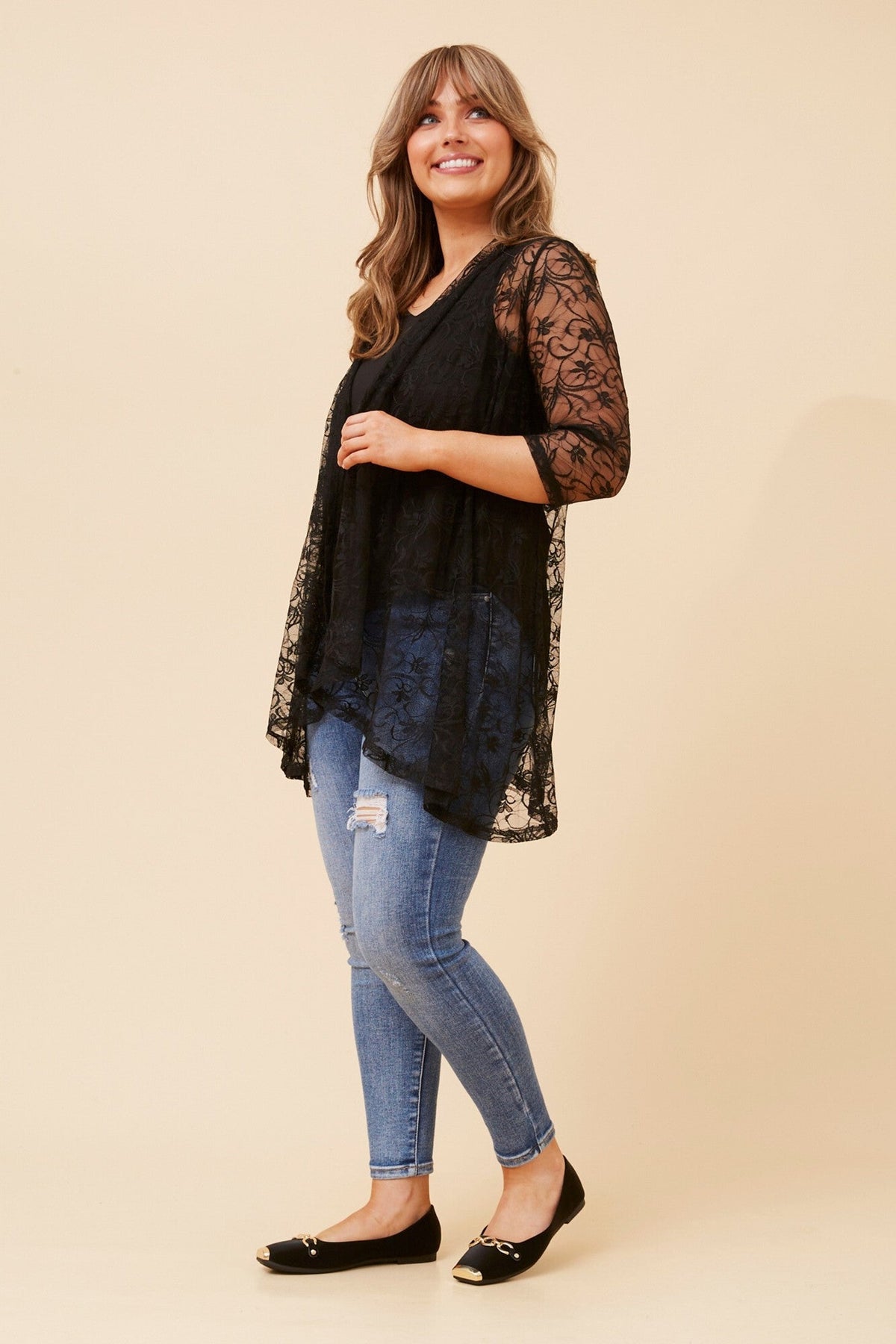 MANNIE LACE WATERFALL CARDIGAN (Black)