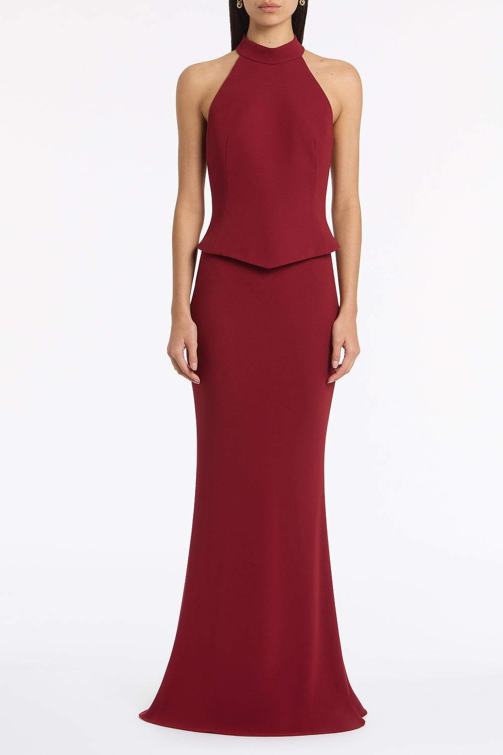 Carla Zampatti Cabernet Crepe Feather Detail Bodice (Red)