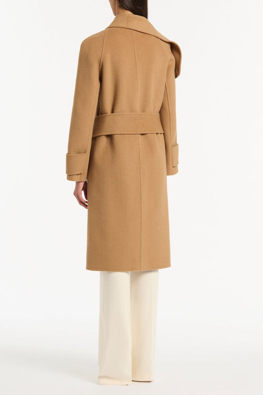 Carla Zampatti Camel Wool Drape Front Coat (Brown)