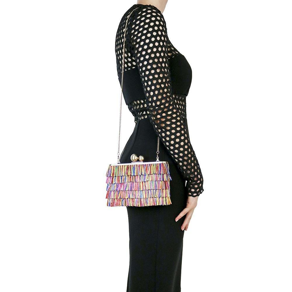 Olga Berg CARLITA Carnivale Fringe Clutch Bag (Multi)