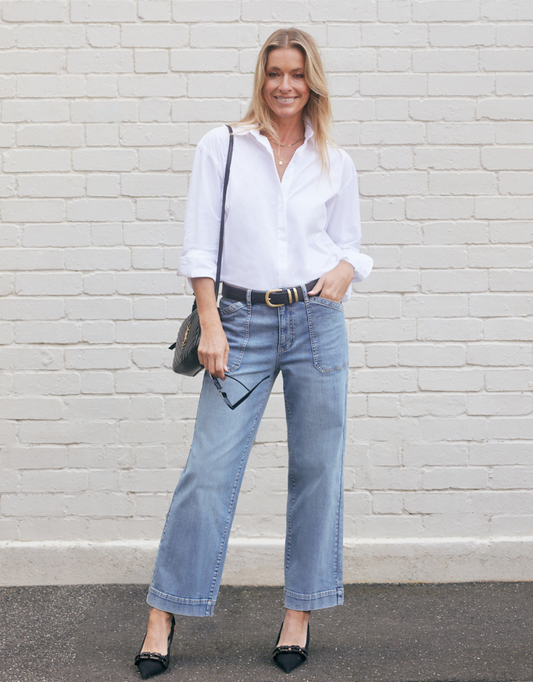 Image of Jeans. Product name - Catalina Wide Leg Jeans Mid Wash in Mid Wash colour by brand - White & Co.