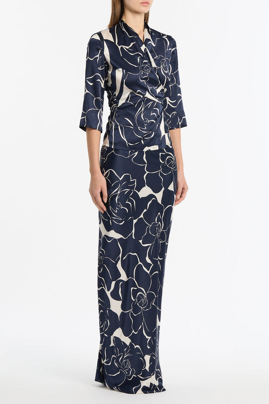 Carla Zampatti Celestial Petals Silk Viscose Wrap Top (Navy)