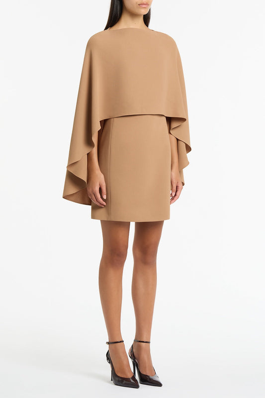 Carla Zampatti Cinnamon Crepe Cape Mini Dress (Brown)