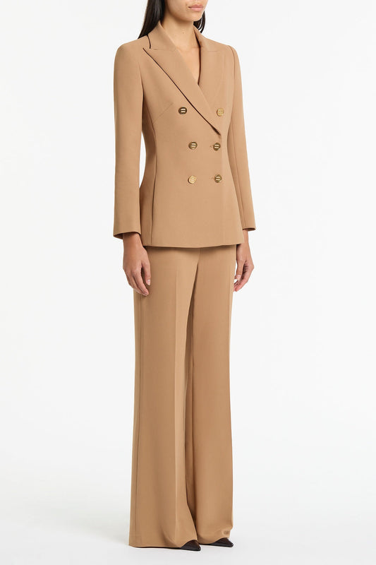 Carla Zampatti Cinnamon Crepe Peaked Double Breasted Jacket (Brown)