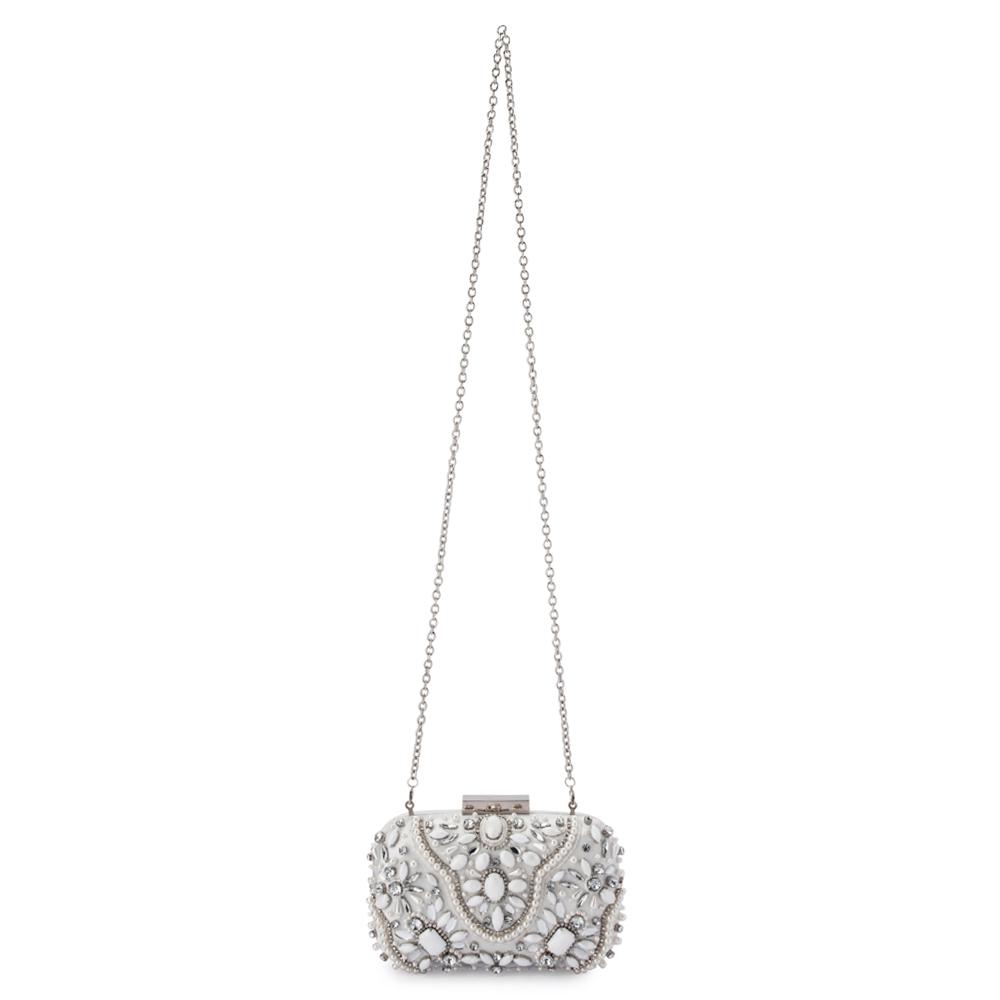 Olga Berg CLARISE Jewelled Clutch (White)
