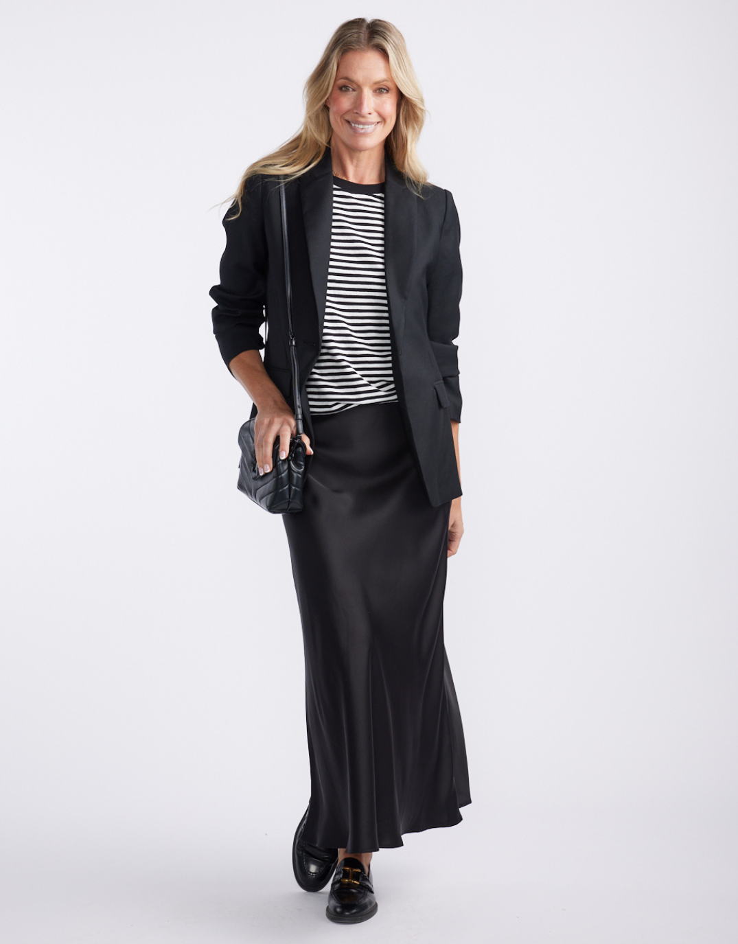 Stories Be Told Prodigy Satin Bias Maxi Skirt (Black)