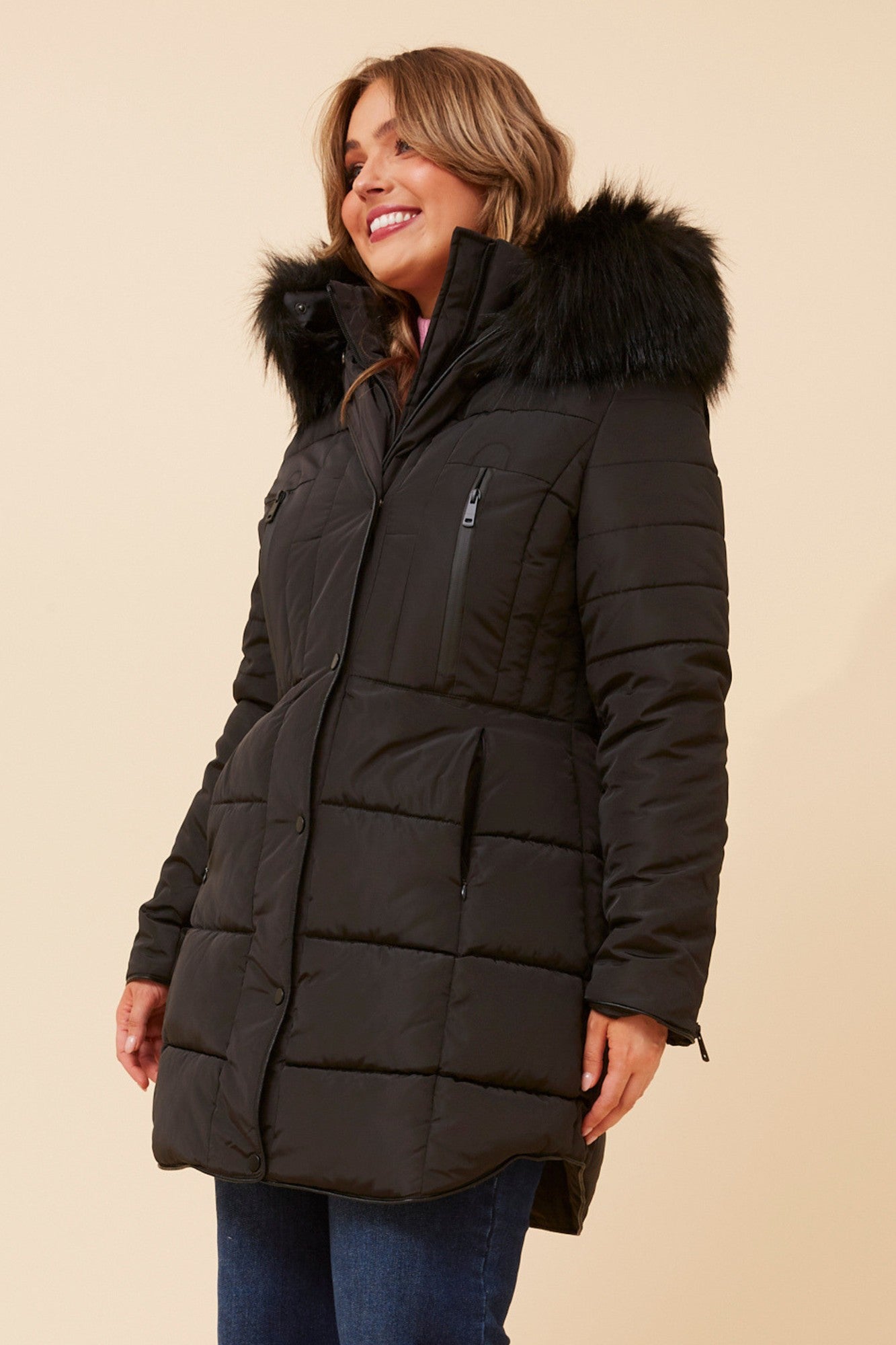 FREYA FAUX FUR PUFFER COAT (Black)