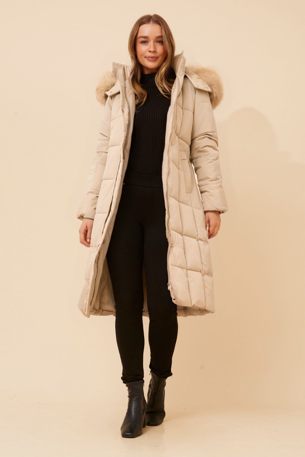 ELVERA SOLID PUFFER COAT (Beige)