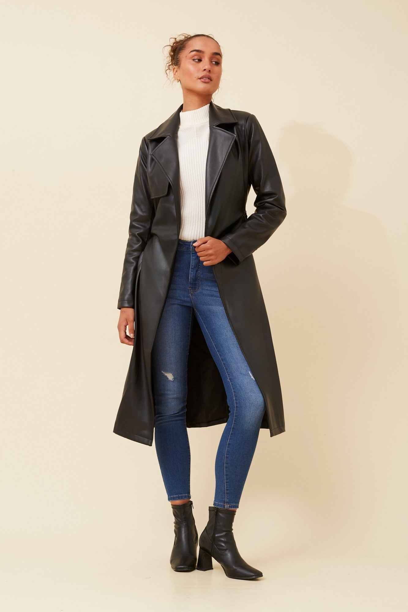 CARTIA VEGAN LEATHER TRENCH COAT (Toffee)
