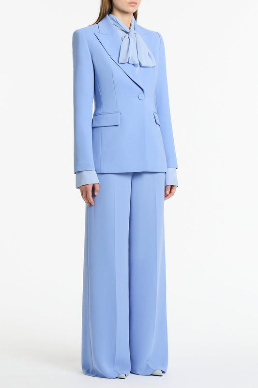 Carla Zampatti Cornflower Crepe Long Line Jacket (Blue)