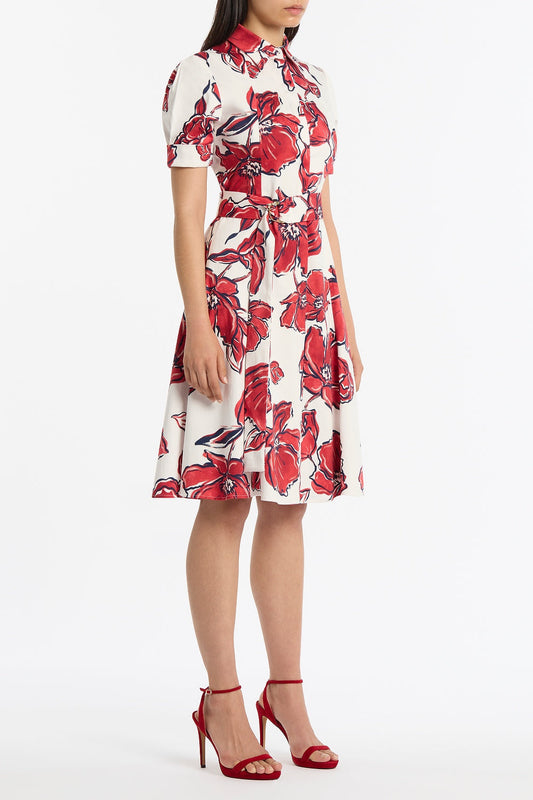 Carla Zampatti Crimson Bouquet Sateen Shirt Dress (Red)