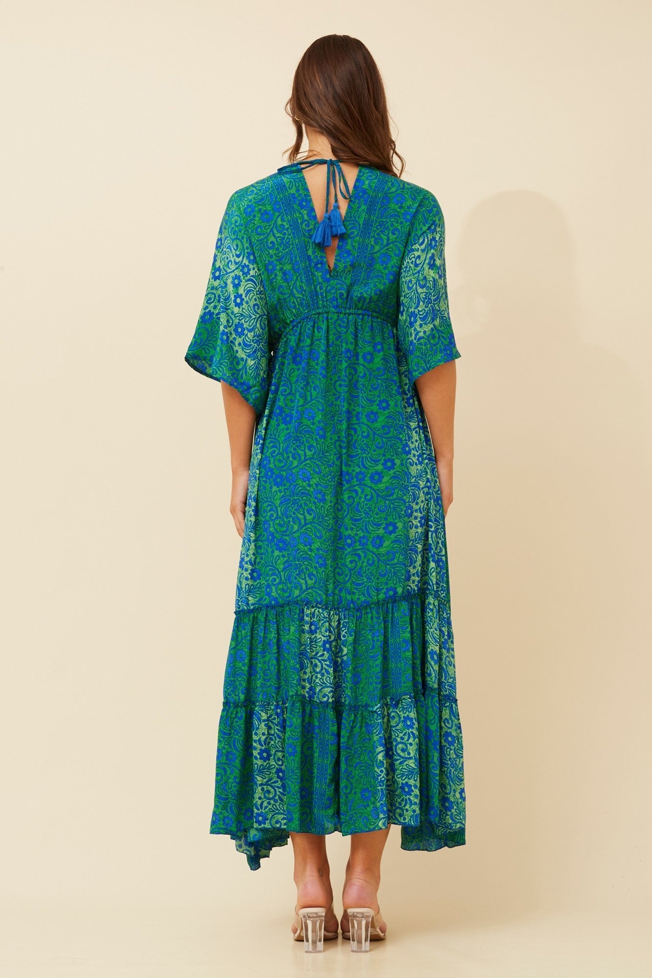 CHANDRA BOHO MAXI DRESS (Green/Blue)