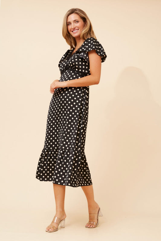 AVEN POLKA DOT MIDI DRESS (Black)