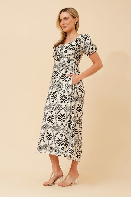 FAITH ABSTRACT MIDI DRESS (White And Black)