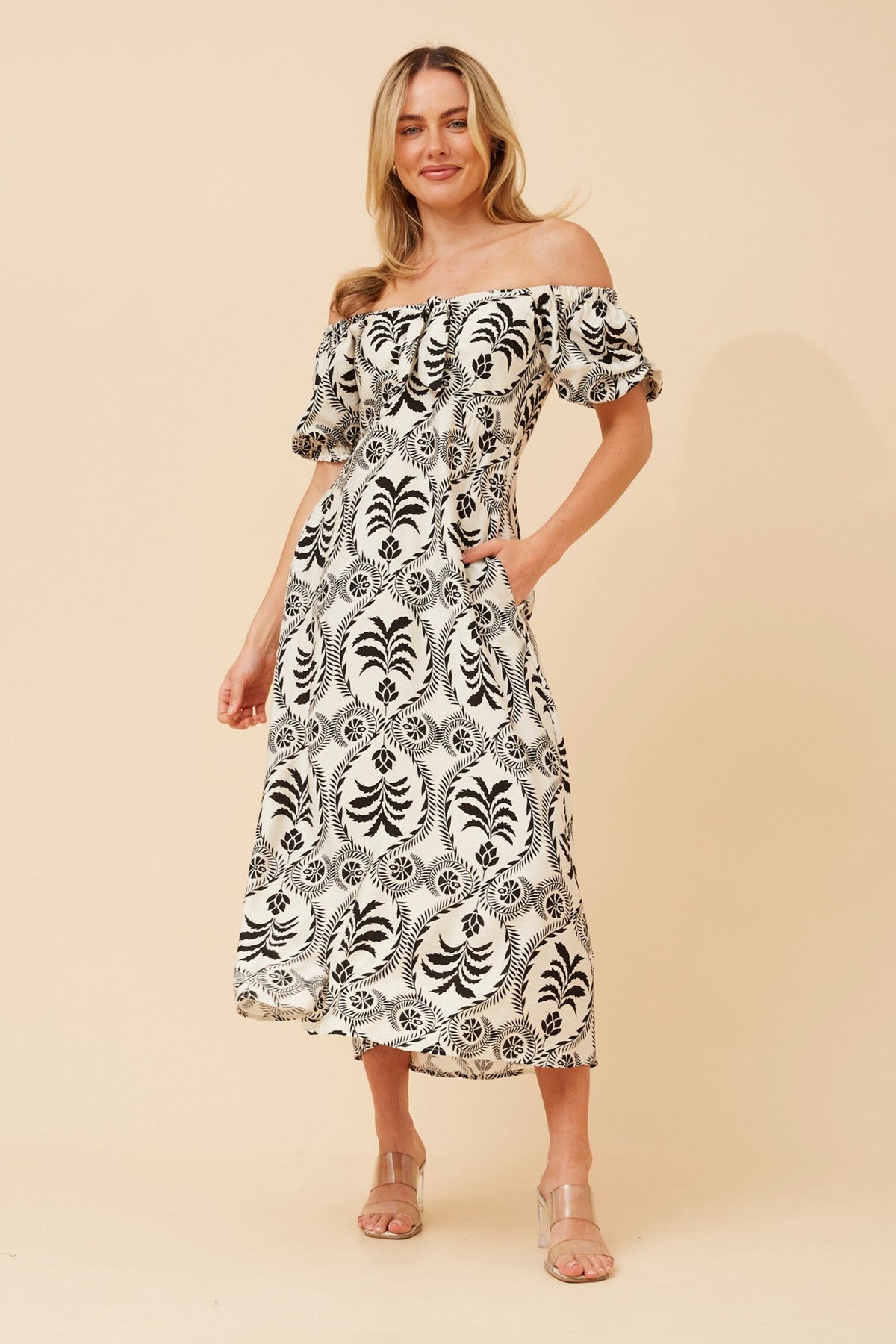 FAITH ABSTRACT MIDI DRESS (White And Black)