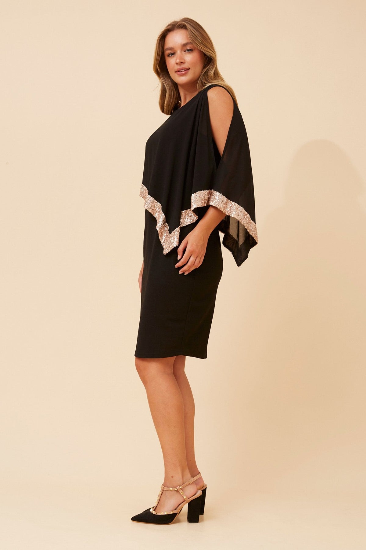 MYLIE DOUBLE LAYER SHIFT DRESS (Black)