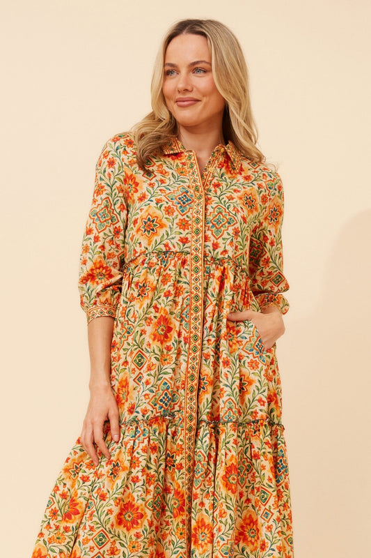 MANYA FLORAL TIERED DRESS (Marigold)