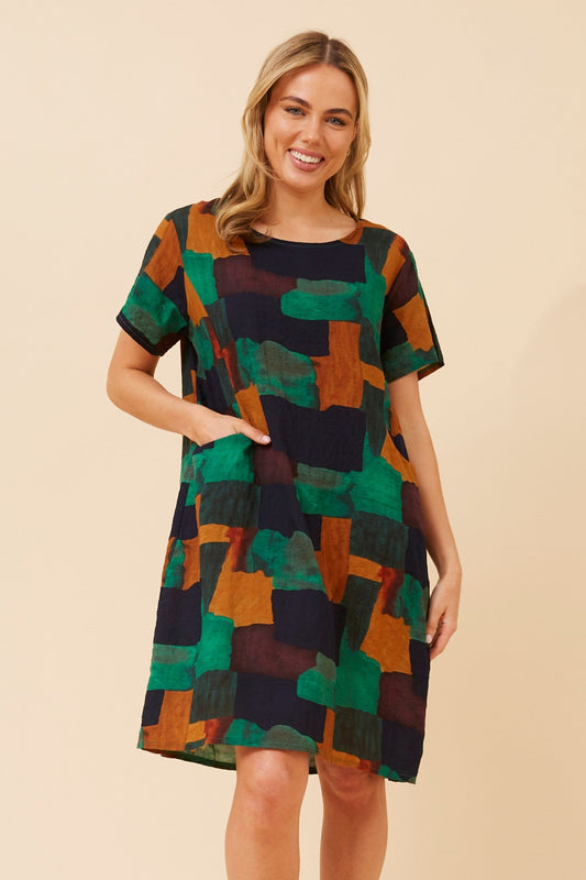 VINE ABSTRACT PRINT DRESS (Jade)