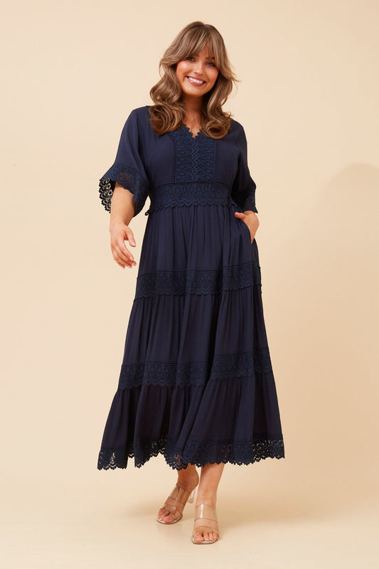 Caroline Morgan Australia BYRON LACE MAXI DRESS (Navy)